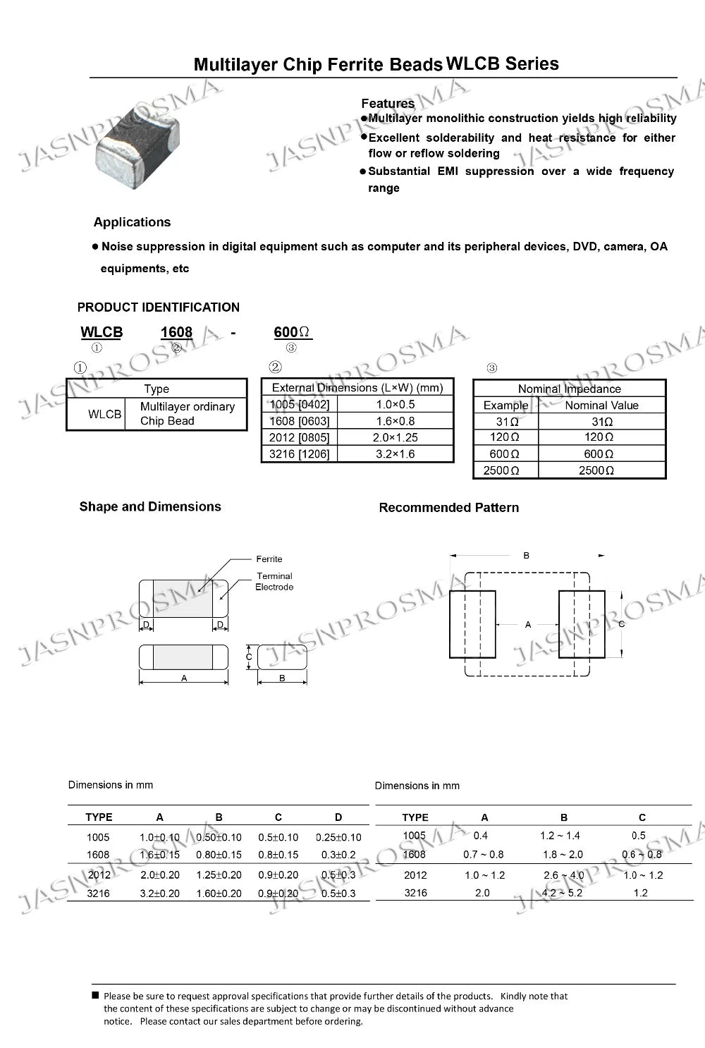 JASNPROSMA 1206/3216 100MHZ 4000PCS 2A Large current SMD Ferrite Bead 0R 5R 10R 11R 26R 30R 31R 50R 60R 25% SMD OHM High quality