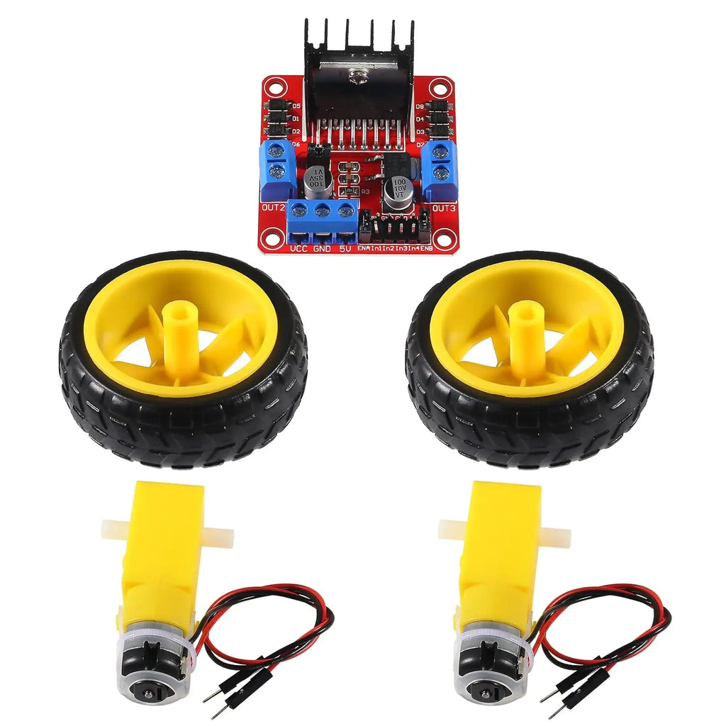5PCS DC Gearbox Motor TT Motor 200RPM Tire Wheel DC 3-6V 1:48 Male Connector with 1Pc L298N Motor Drive Controller Board