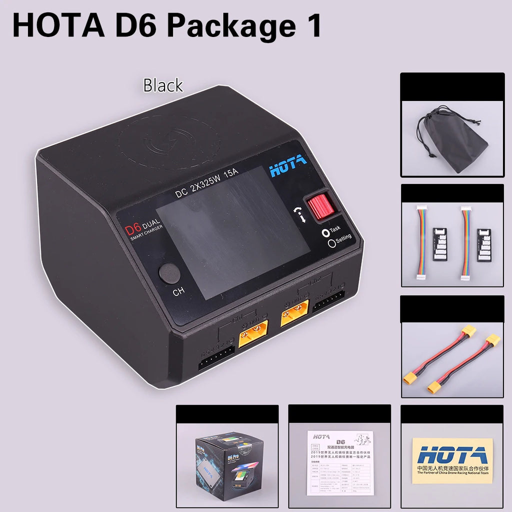 HOTA D6 DC650W 15A Dual Smart Charger Maximum current 1600mA Built-in Micro USB for 1-6S Lipo LiHV/NiZn/Nicd/NiMH Battery
