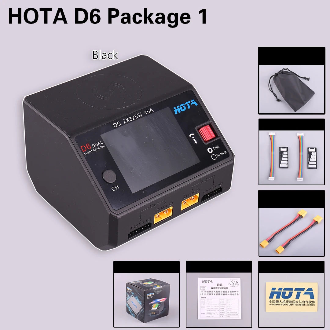 HOTA D6 DC650W 15A Dual Smart Charger Maximum current 1600mA Built-in Micro USB for 1-6S Lipo LiHV/NiZn/Nicd/NiMH Battery
