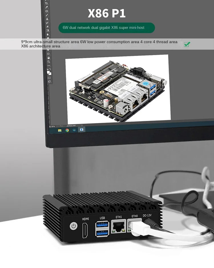 CPU Intel N3700 mini host 6W low power consumption X86-P1 soft routing quad core quad thread