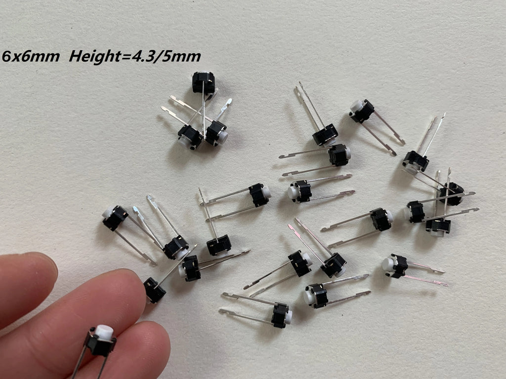 30pcs/lot,6x6mm H=5/4.3mm,Middle 2Pin DIP Long Pin,Mini Push Button Switch,PCB Mounting Momentary Tact Switch Button White Head