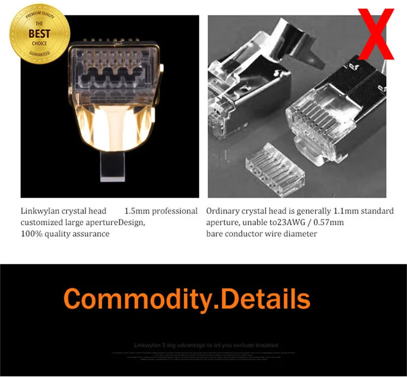 Cat8 Ethernet Plug RJ45 Connector 8P8C Modular Termination Shielded 1.5mm Large Pin Hole For Cat 8 23AWG LAN Networking Cable