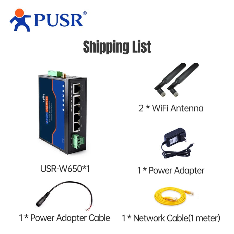 PUSR Serial RS485/RS232 to Ethernet/WiFi 2.4G&5.8G Dual Band WiFi 5Gigabit Port CAN Protocol Converter Modbus RTU to TCP W650