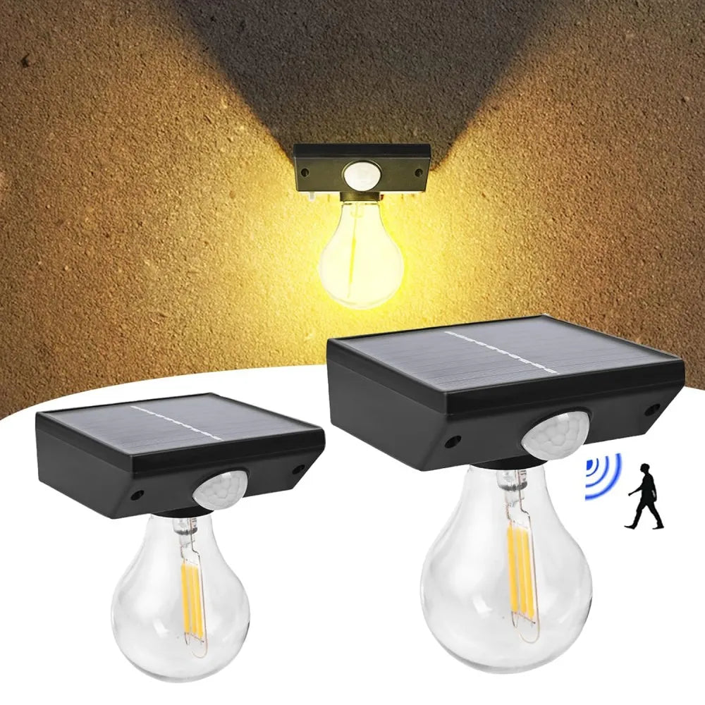 Solar Wall Lights Outdoor with 3 Lighting Modes & Motion Sensor, Solar Porch Light with 2 Bulbs, Waterproof Solar Wall Sconce