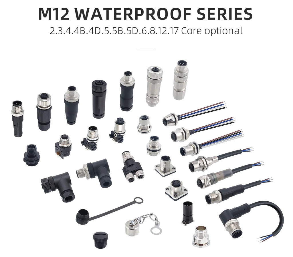 M12 Screw Termination Plastic Field Plug NMEA2000 5 Pin Straight Angled IP67 Waterproof 3 4 6 8 Poles Sensor Connectors PG7 PG9