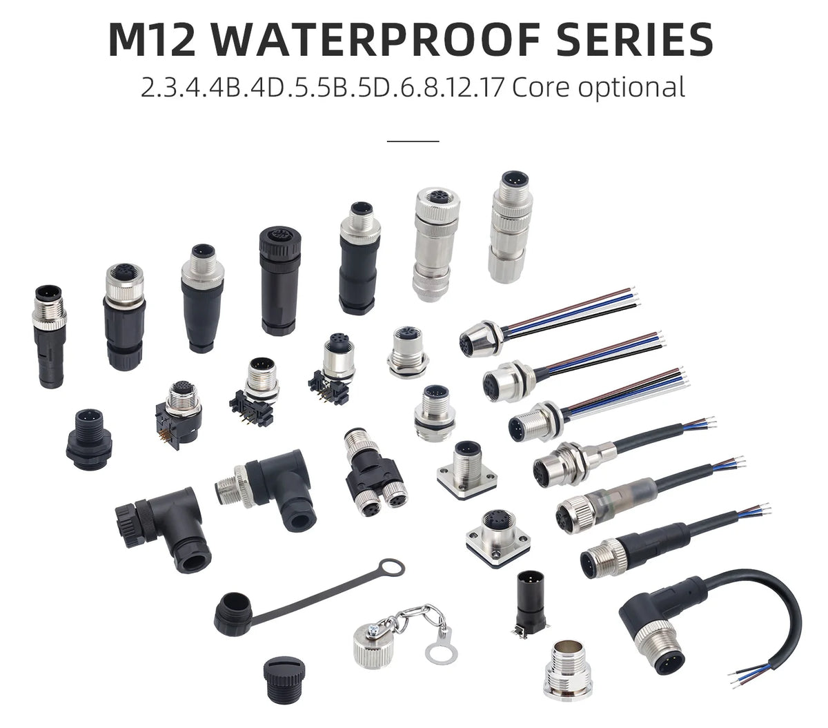 M12 Screw Termination Plastic Field Plug NMEA2000 5 Pin Straight Angled IP67 Waterproof 3 4 6 8 Poles Sensor Connectors PG7 PG9