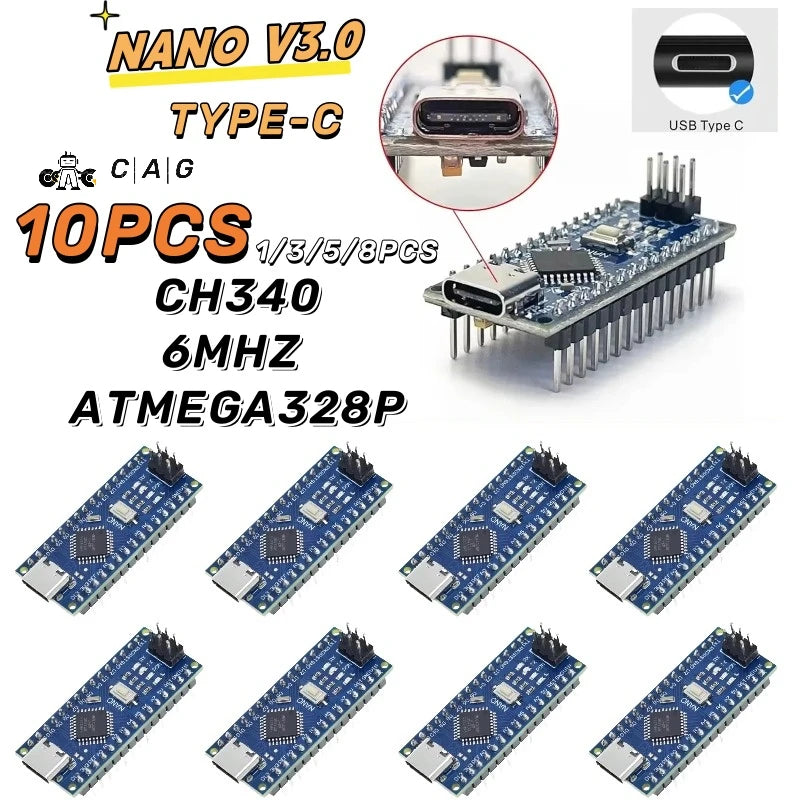1 - 10PCS Type-C USB Nano 3.0 With the Bootloader Compatible Nano Controller for Arduino CH340 USB Driver 16Mhz ATMEGA328P