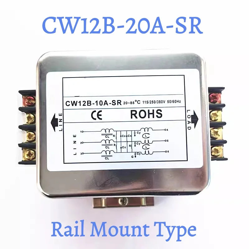 Three-Phase Power Filter inverter EMI Servo Filter Purifier CW12B-10/20/30/40/50/60A-S/SR AC 380V Three-Wire Rail Mount Terminal