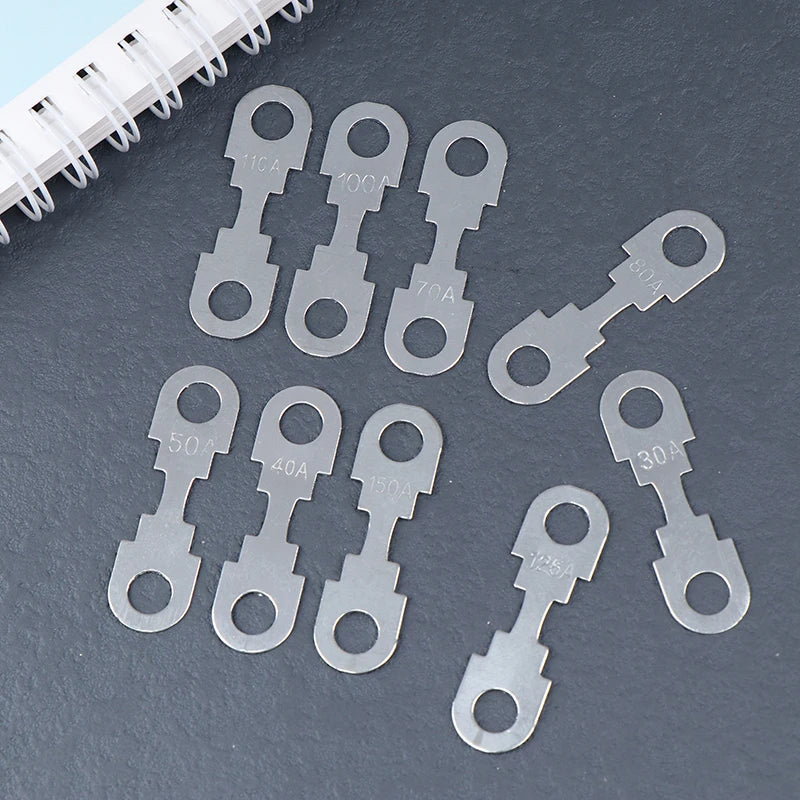 New 10Pcs 30A-150A 32VDC Small Fuse Sheet Automotive Car Flat Zinc Sheet For Car Fuse Round Hole Insert Fuse Auto Parts