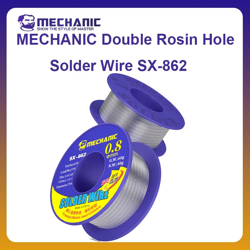 MECHANIC OFFICIAL SX-862 60g Double Rosin Hole Solder Wire 183℃ Melting Point Solder Flux 1-3% No-residue High Purity Welding