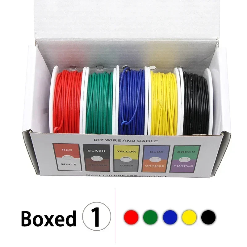 （5 Colors Mix Kit）UL1007 Wire PVC Insulation Tinned Copper Cable Stranded Electrical Line 30/28/26/24/22/20/18/16 AWG PCB Wire