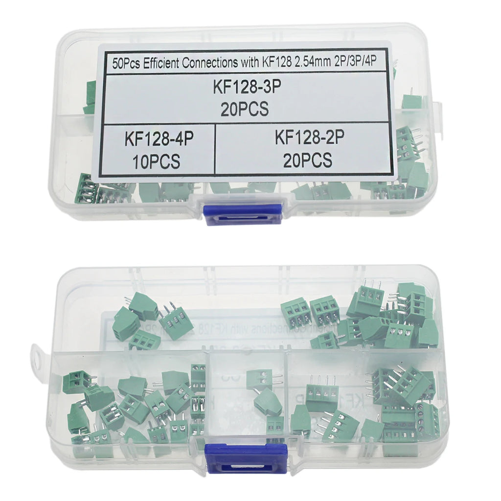 50PCS Efficient Connections with KF128 2.54mm 2P/3P/4P PCB Mount Screw Terminal Box Kit