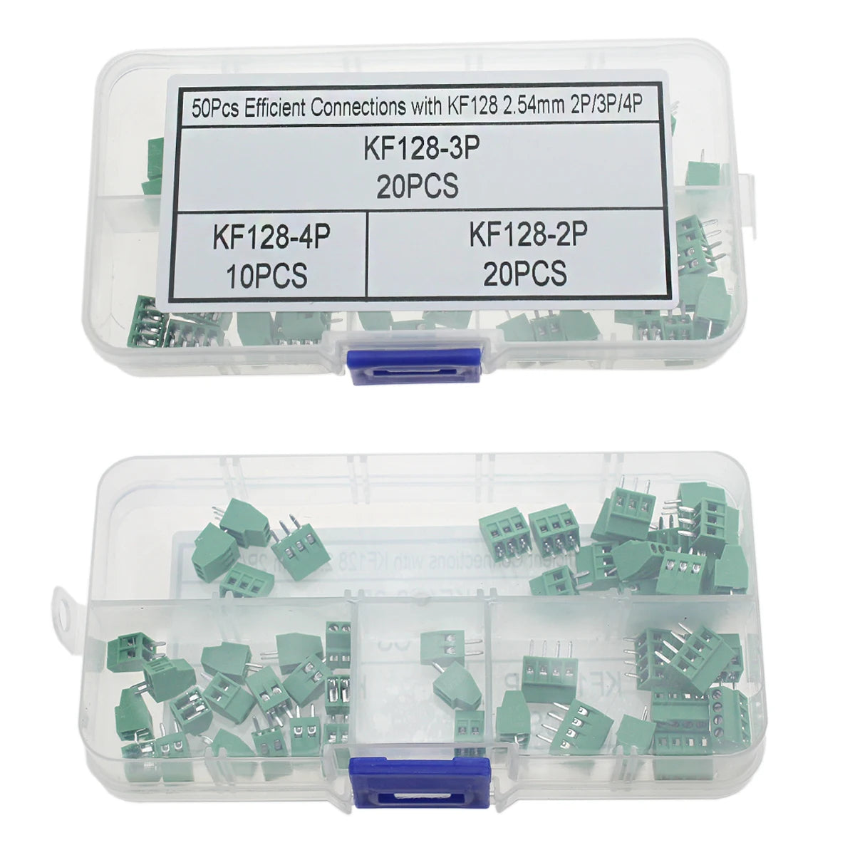 50PCS Efficient Connections with KF128 2.54mm 2P/3P/4P PCB Mount Screw Terminal Box Kit