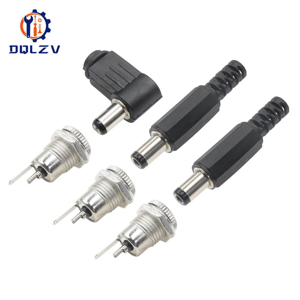 5.5*2.5mm DC Power Supply Male Plug Connector 5.5x2.1mm Female Metal Panel Mount Socket Jack DC Connectors Terminal Adapter