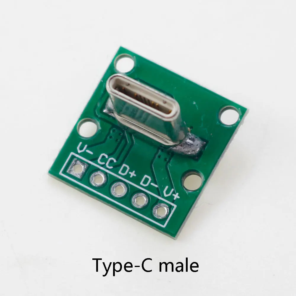 1pc Test Board Vertical DIP Type C USB Male Connector Interface 2.54mm PCB Converter Adapter Breakout Board Flat Port