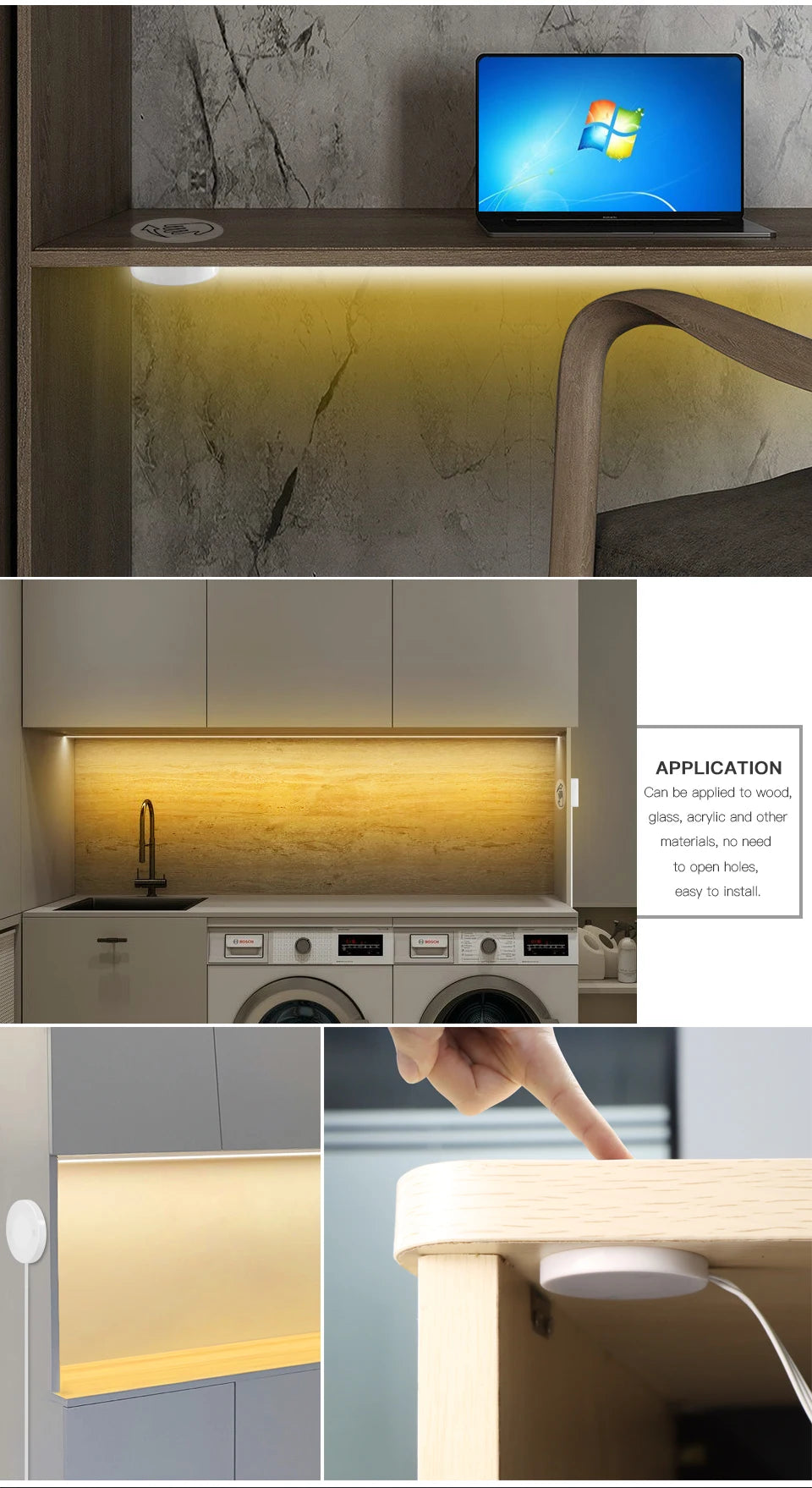 Touch Dimmer and Hand Sweep Induction Switch Flexible COB LED Strip Light 12V 320 LEDs/M LED Light Tape Bedroom Kitchen Lighting