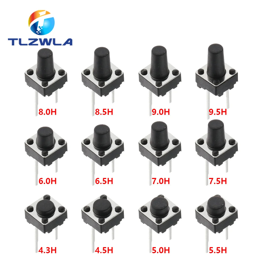 50PCS Middle 2Pin 6x6x4.3/5/6/7/8/9/10mm Switch Tactile Push Button Switches 6*6*4.3 6*6*5 6*6*6 6*6*7 6*6*8 6*6*9 6*6*10