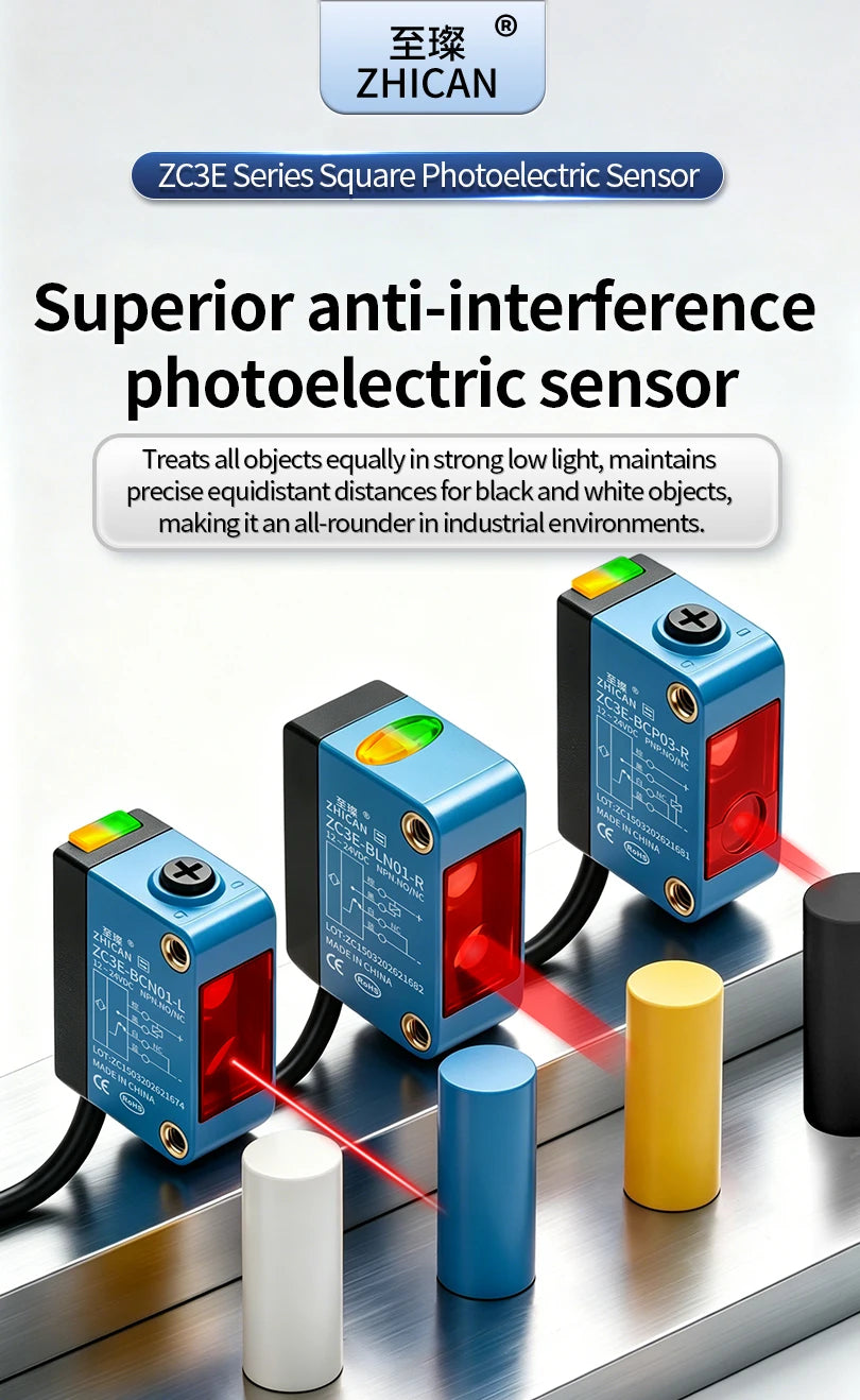 ZHICAN ZC3E Background Suppression Laser Photoelectric Sensor Adjustable Distance Diffuse Reflective Detection Switch