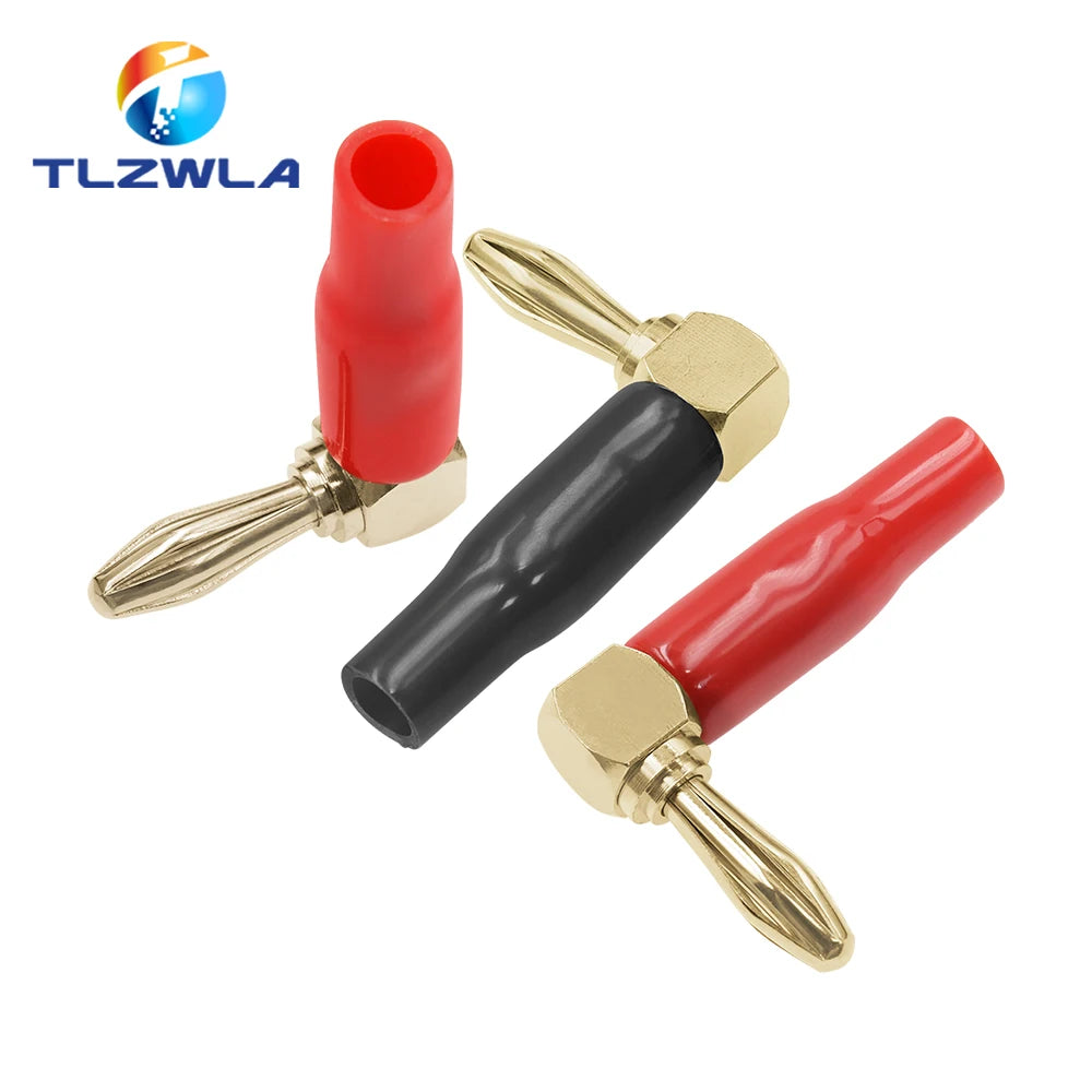 2PCS 4mm L-shaped Right Angle Banana Plug Soft Plastic Shell 90 Degree Banana Connector Red Black for Audio Video Speaker