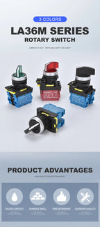 22mm LA36M Rotary Switch with LED Light 12V 24V 220V Knob Selector 2 position 3 Position Start Stop Switch On Off VaneAims