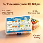 Car Blade Fuse Standard & Mini Assortment 5A 10A 15A 20A 25A 30A With Storage Box &Puller for Truck, Boat, RV, Motorcycle 120Pcs