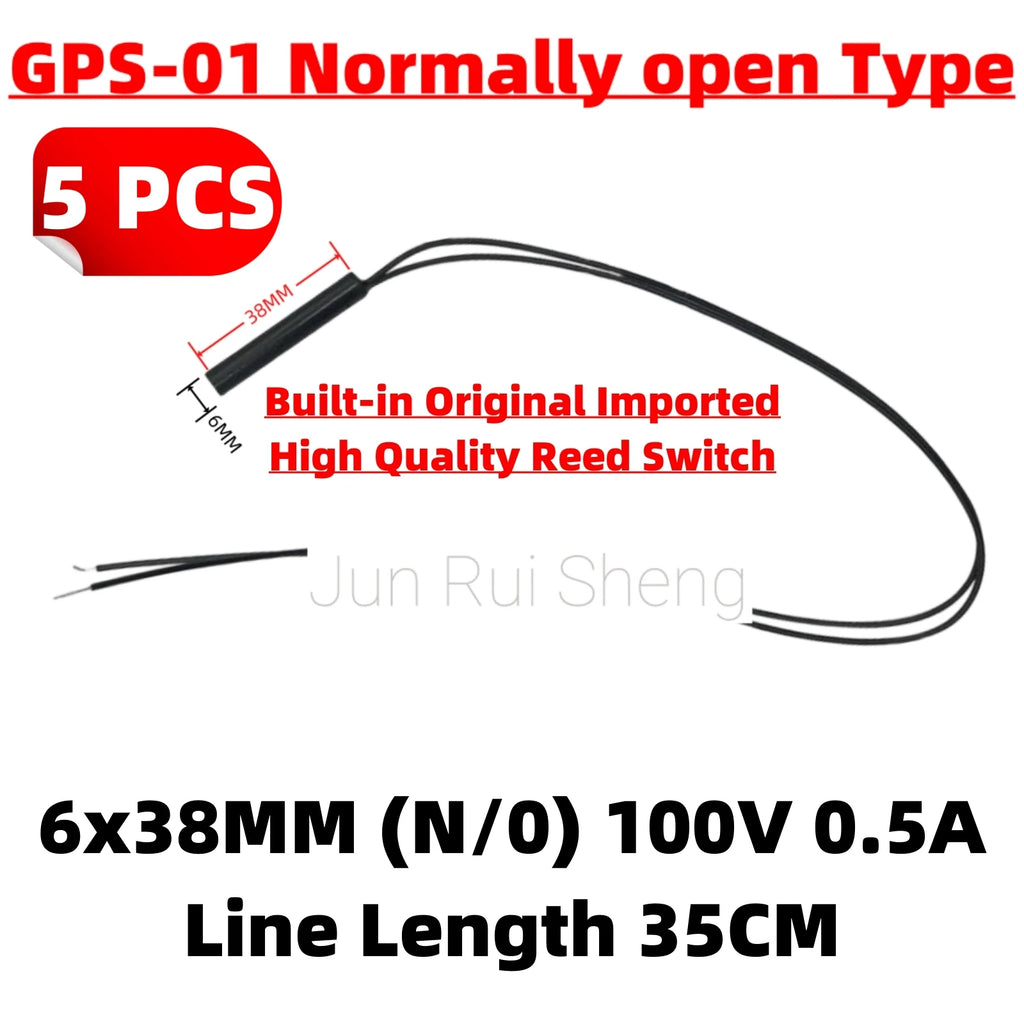 5PCS High Power GPS-01 6*38MM Waterproof Magnetic Contact Reed Switch 1A 160V 220V Normally Open/Closed NO NC Embedded Sensor