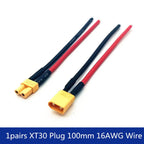 XT30 Pigtail Plug Male and Female Connector with 100mm 16AWG Tinned Wire Cable for RC Fixed wing Lipo Battery FPV Drone charger