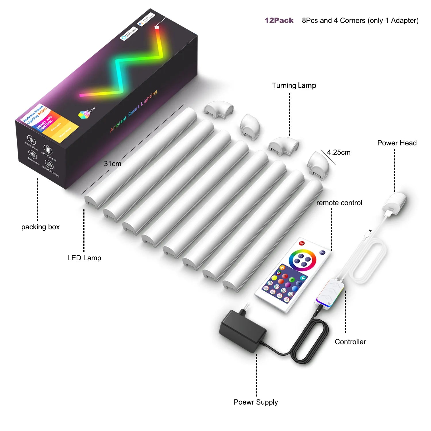 DC12V Creative BT/TUYA WiFi Splicable Remote Control Bedside Indoor Smart RGB Graffiti Net Red Atmospheric Wall Lamp