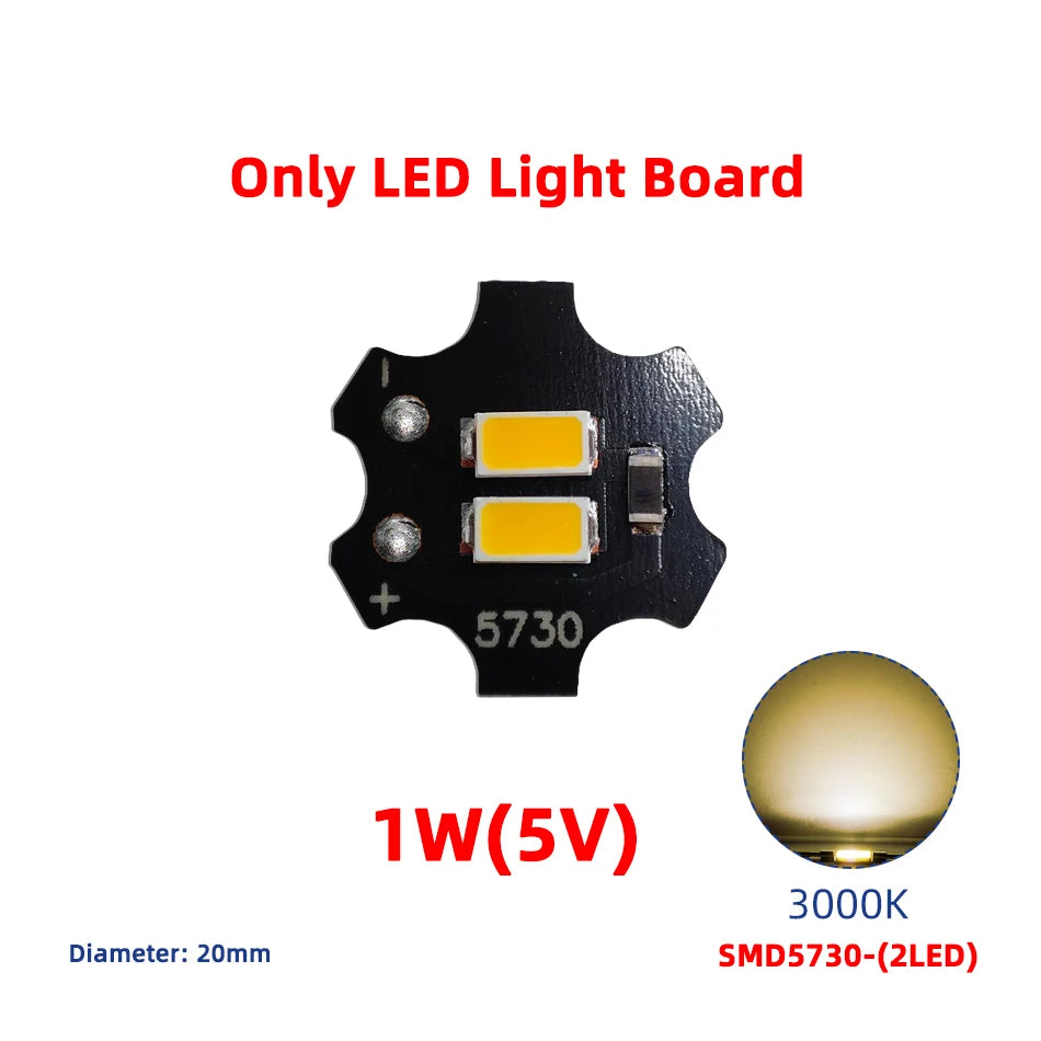 1-20 Pcs Mini LED Light Board DC 5V 1W SMD5730 3000K Warm/White 6000K 20mm Aluminum Plate Lamp Beads and USB Switch Cable On/Off