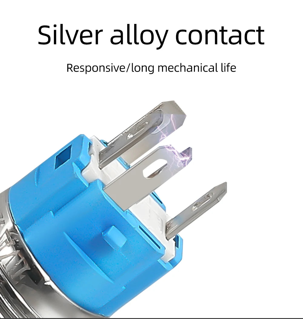 12/16mm Flat LED Illuminated Reset Latching Ring LED Metal Push Button Switch Waterproof On Off with Power Symbol