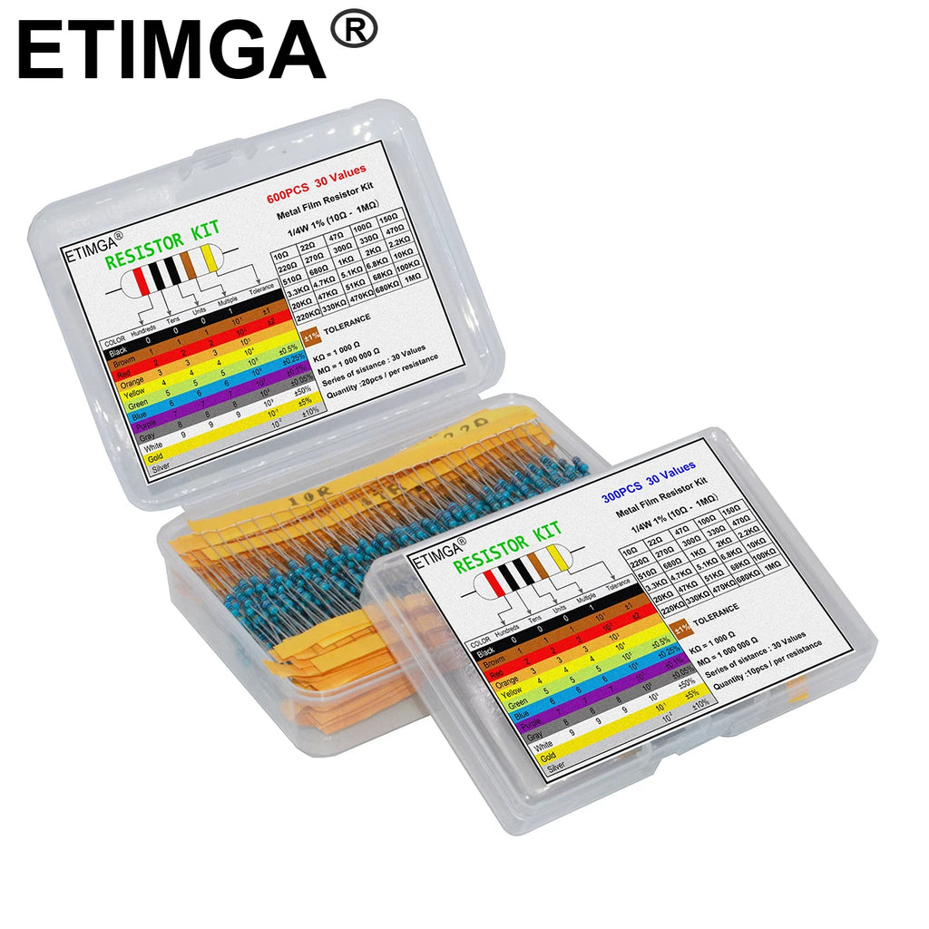 600/300PCS 1/4w Metal Film Resistor 30 Values Resistance Kit 10R-1M 150R 680K 0.25W 1% Resistors Set
