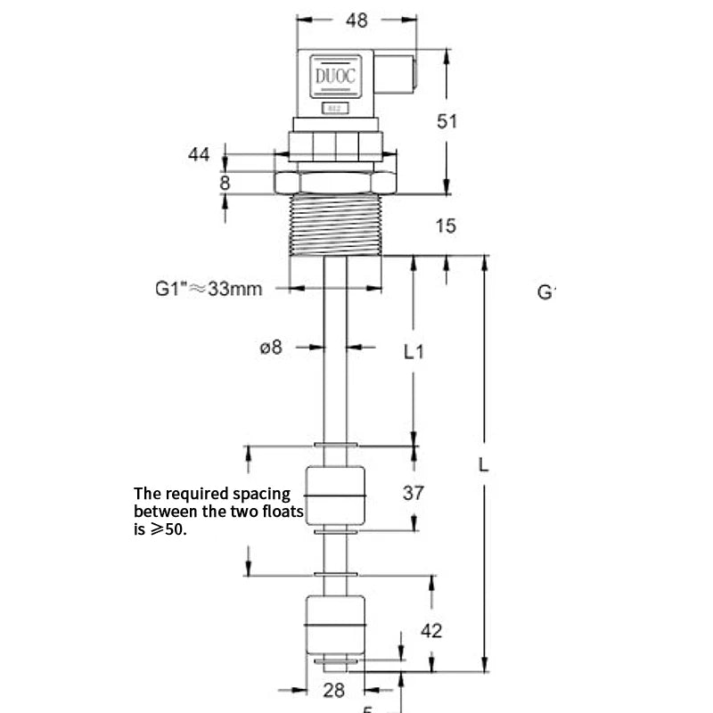 Reed Switch Liquid Level Sensor Stainless Steel Float Level Switch (Water/Oil Level Gauge)