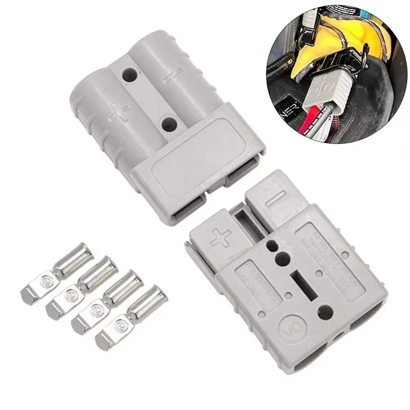 2Pcs Double Pole With Copper Contact Power Connectors 50 AMP 600V Charging Plug For Plug Cable Terminal Battery Power