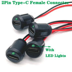 1/10pc USB Type C Input Type Charging Socket With LED Lights Plate 2pin Waterproof USB-C Power Port TYPE-C Female Connector Jack