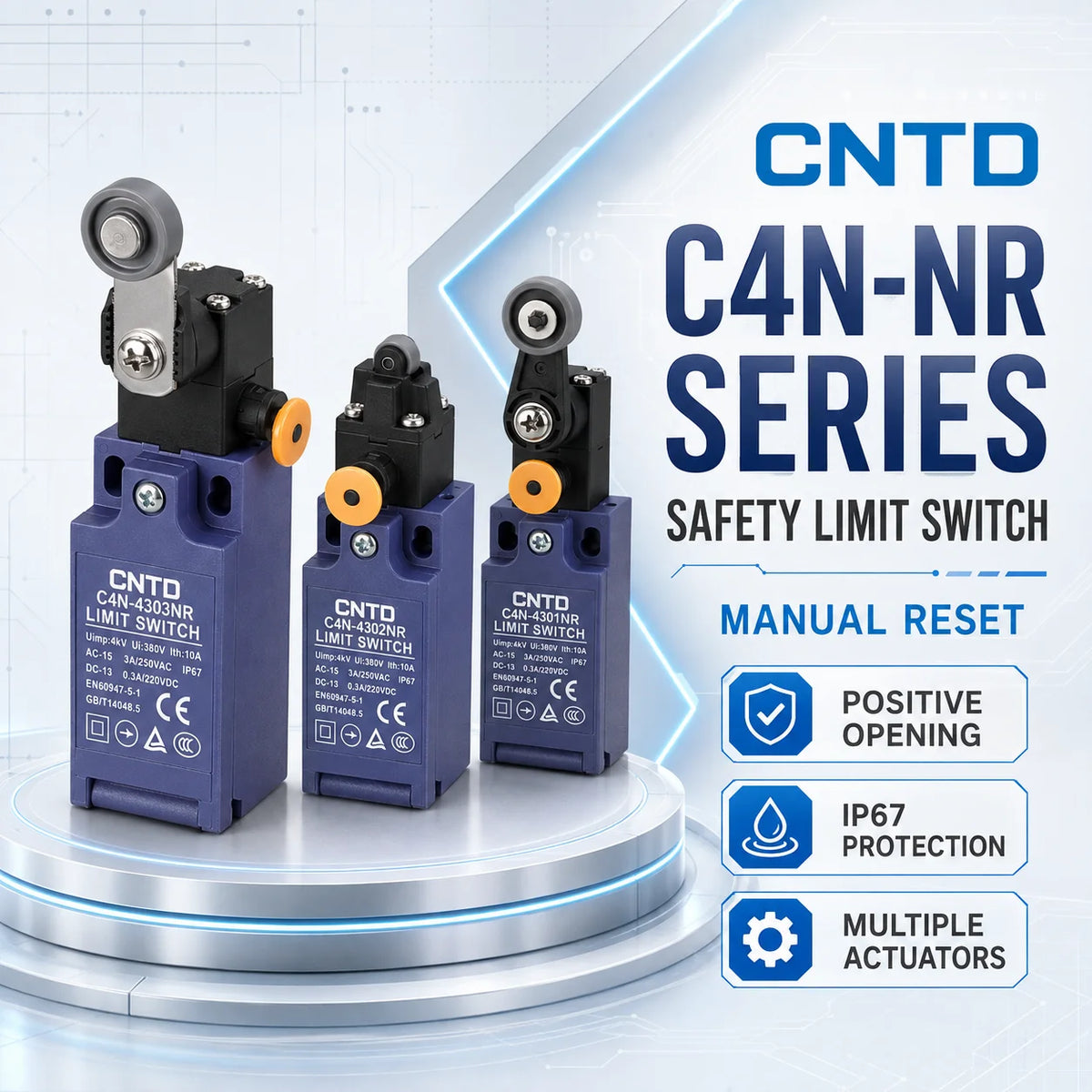 CNTD C4N‑NR Series vertical safety Micro Limit Switch IP65 Waterproof and dustproof Silver contact Safety Interlock C4N-4304NR