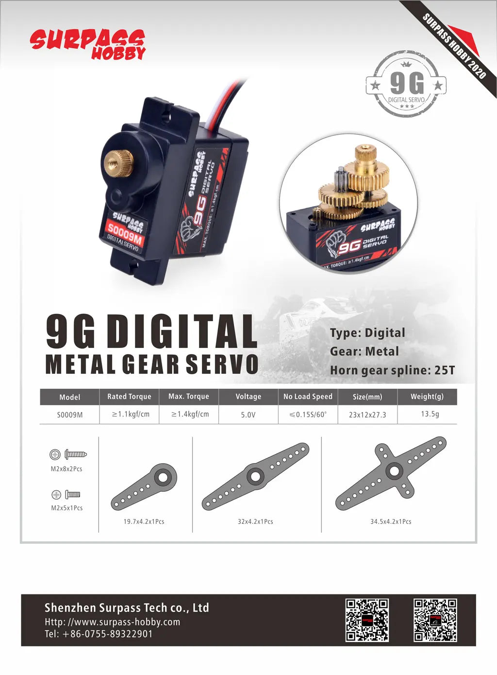SURPASS HOBBY 9G 17G 25G 6KG 9KG 15KG 20KG Metal Gear Digital Motor RC Servo for Car Plane Robot Boat Model Wltoys Axial SCX24