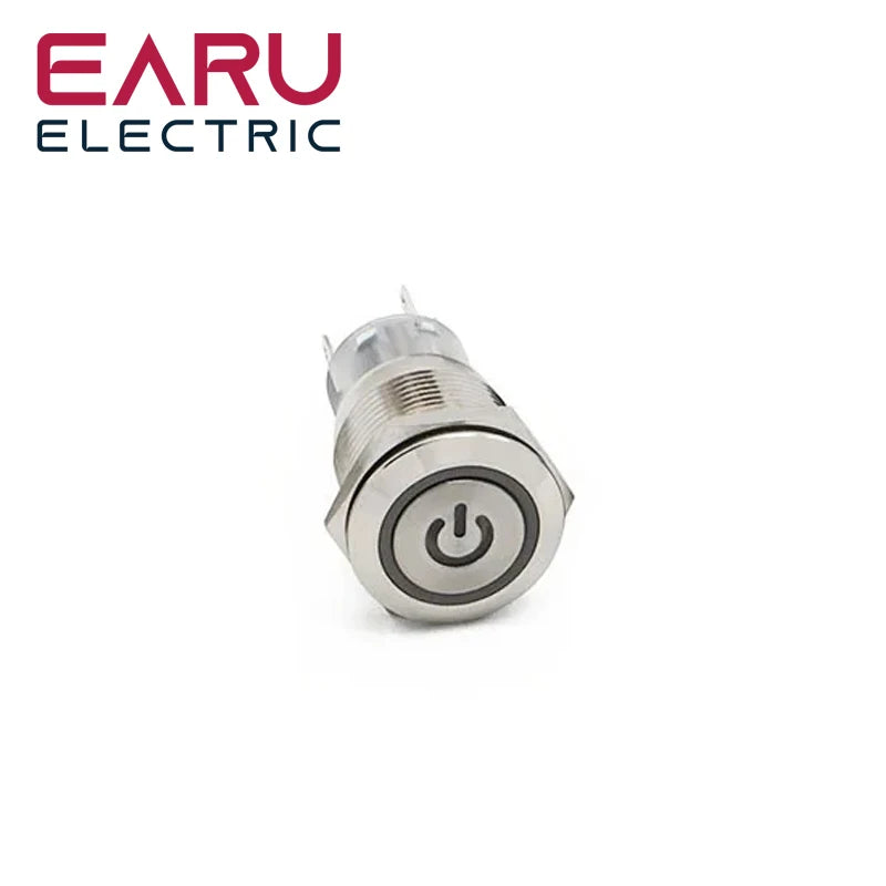 19mm Power Mark Press Metal Push Button Switch Waterproof Latching Self-lock Fixation LED Light Illumination 3V-6V 12V-24V 220V