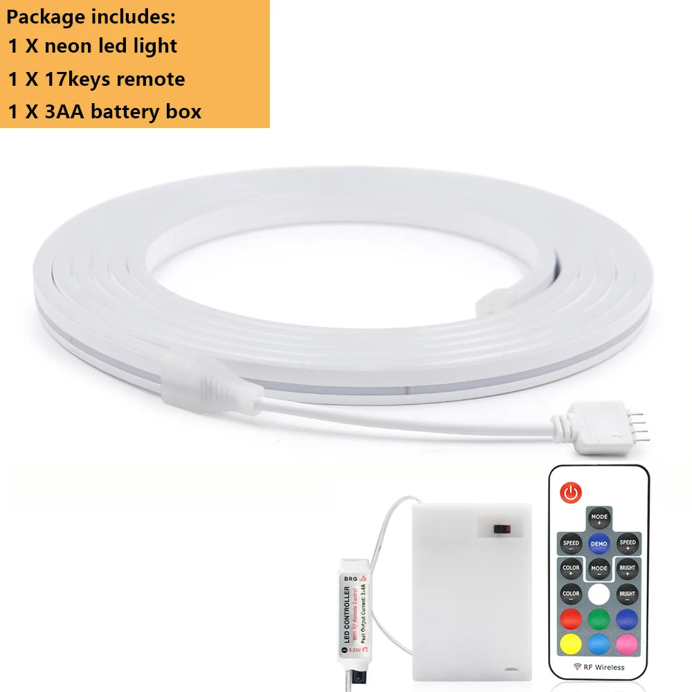 5V Bluetooth RGB LED Neon Strip Light 1M 2M 3M 3AA Battery Box 17Key 24key 44key Remote Control 108Leds/M Waterproof Room Decor