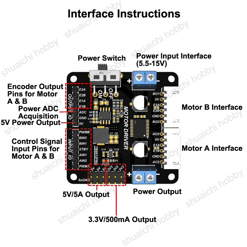 1PCS TB6612FNG Dual Channel DC Motor Driver Module with Voltage Regulator Output L298N Upgrade Alternative for DIY Robot Parts