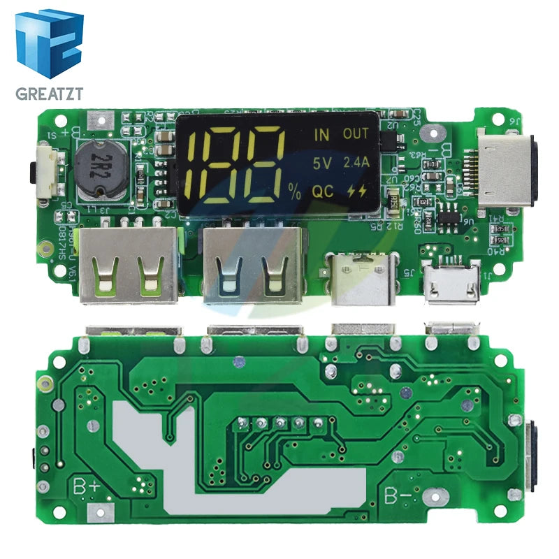 LED Dual USB 5V 2.4A Micro/Type-C USB Mobile Power Bank 18650 Charging Module Lithium Battery Charger Board Circuit Protection