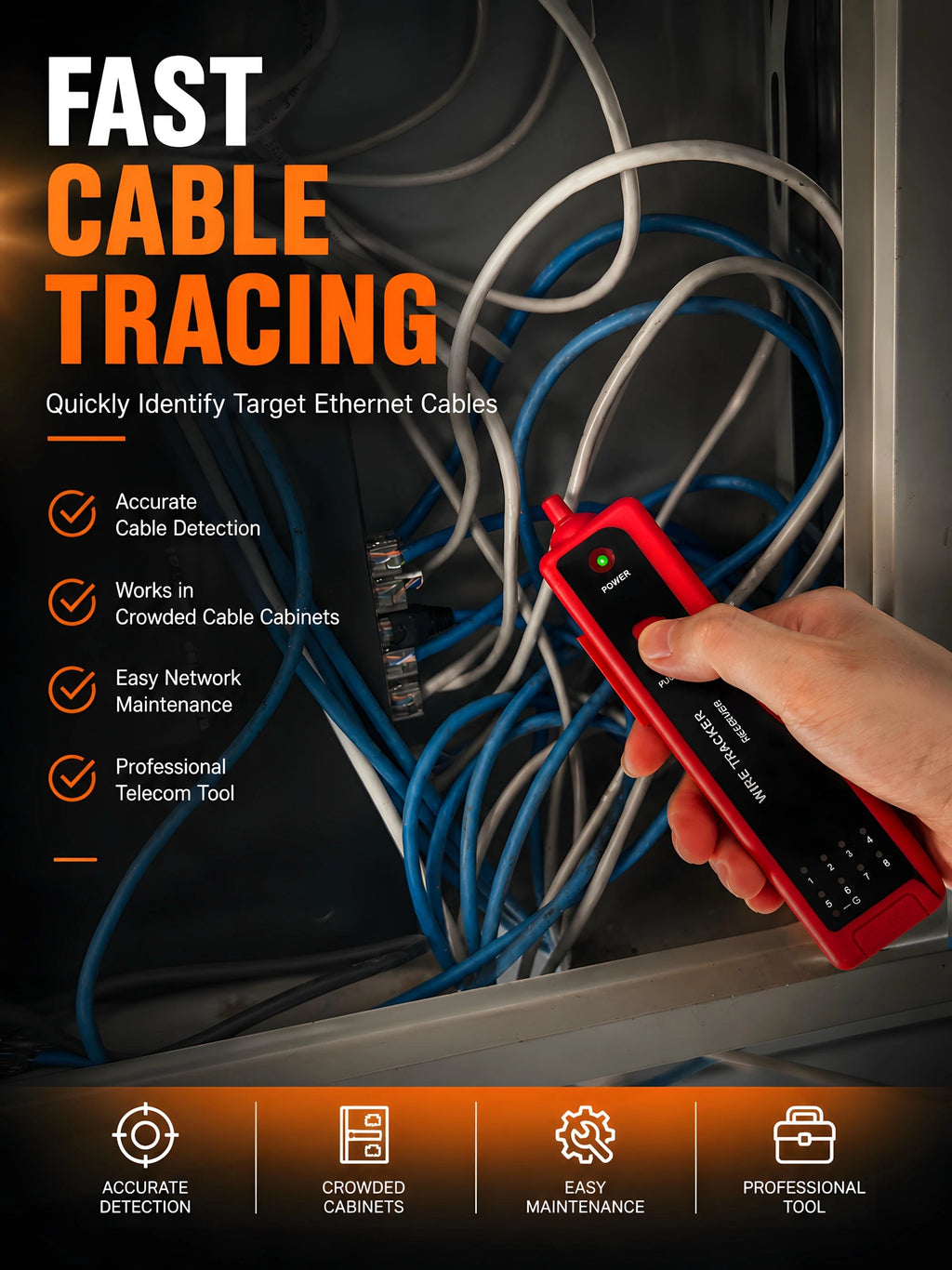 High Precision Network Cable Tracker Digital Signal Network Cable Tester Anti-Interference Noise-Free Support for PoE Testing
