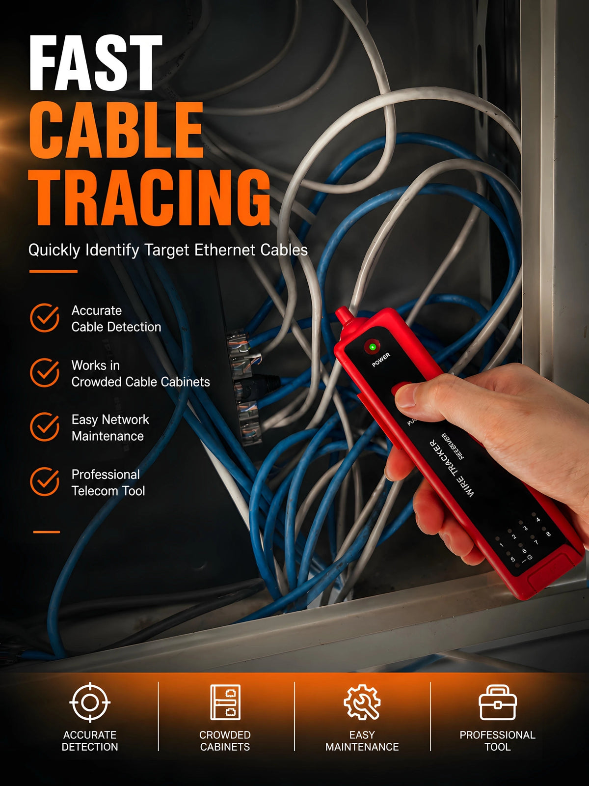 High Precision Network Cable Tracker Digital Signal Network Cable Tester Anti-Interference Noise-Free Support for PoE Testing