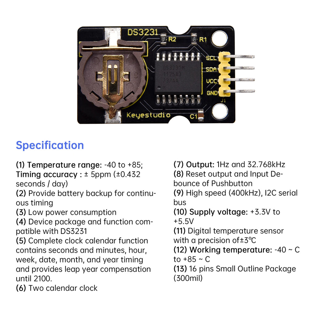 3PCS Keyestudio DS3231 Real Time Clock Module High Precision  For Arduino UNO & Mega Projects  Low Power Consumption