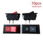 10PCS 16x32.5mm KCD2 Rocker Switch Hole 13.5x28.6mm Black/Red/Mixed 2-Pin 2-Gear 6A 250VAC/10A 125V AC Power Switch Accessories
