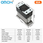 OMCH DIN Rail SSR Solid State Relay With Aluminum Heat Sink DA AA DD 3-32VDC 10A 25A 40A 60A 80A 100A 120A Single Phase Control