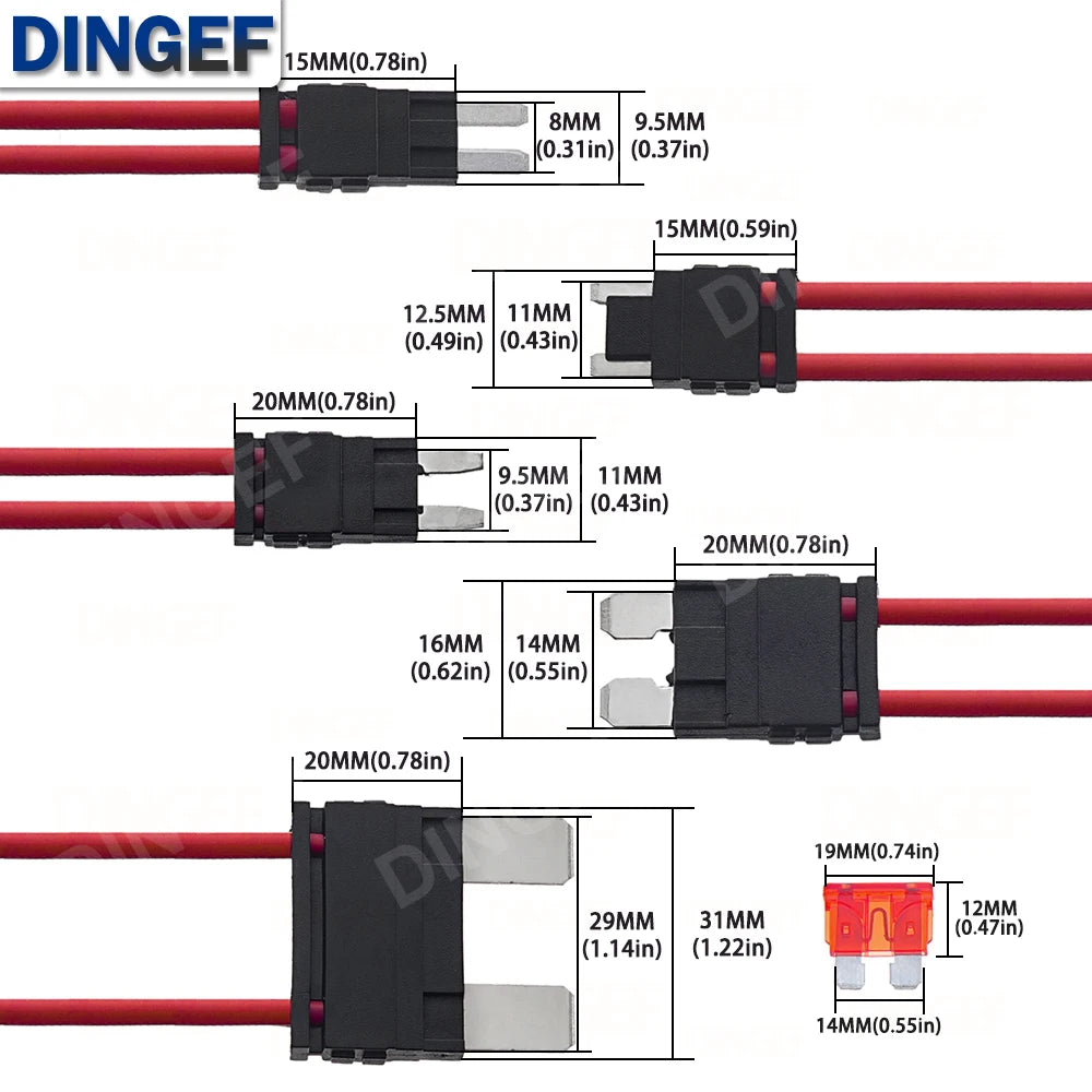 32V ACC Large Size Standard Mini Micro2 Size Car Fuse Holder 16AWG Non-Destructive Fuse Box ATM Blade Fuse Extension Cord