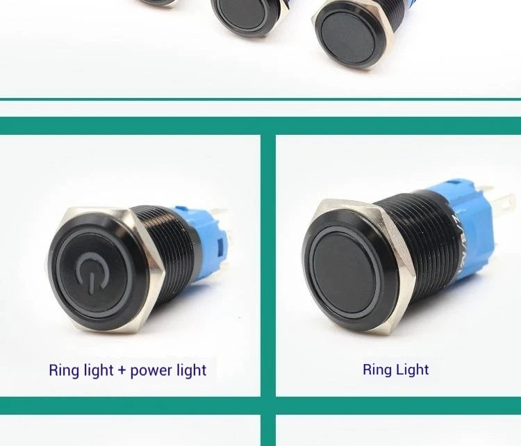 12/16/19/22MM black metal switch button self-locking latching reset power button start stop car motorcycle 6/12/24/220V on off