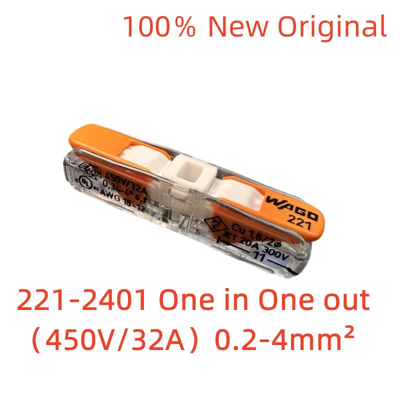 WAGO holes Lever wire connector 221-412 221-413 221-415 221-612 221-613 221-615 Quick Wiring terminal 0.14-4mm²/AWG24-12 2/3/5