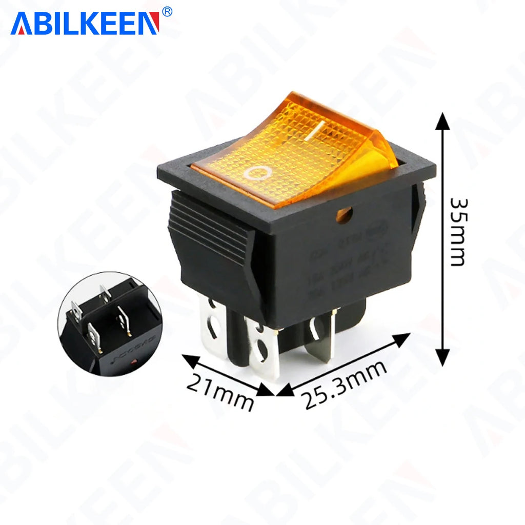 50PCS/Lot ABILKEEN KCD2-201N Rocker Toggle Switch 30A/15A 250VAC ON-OFF Mini Toggle Switch with LED Light 4Pin Terminal
